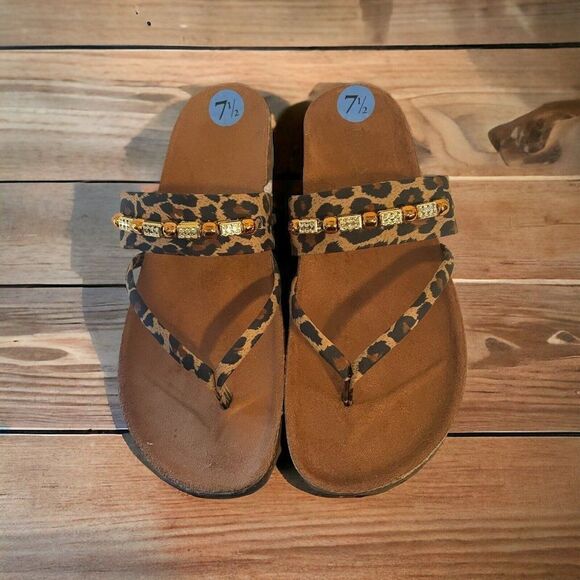 Italian Shoemakers Made In Italy size 7 Stacie Leopard sandal Slides - Picture 1 of 4